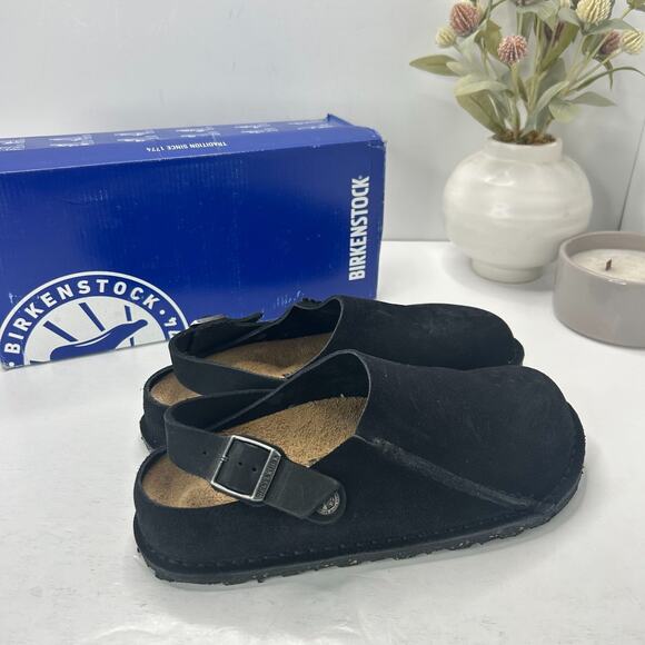 Birkenstock Lutry Premium Suede Mule Black Narrow Fit 1025356 Women 6/Men 4 NWB - Picture 1 of 10